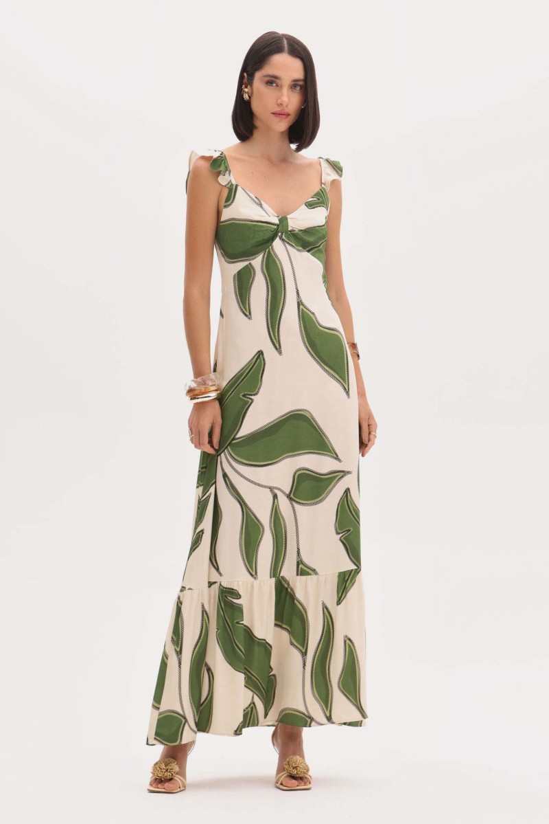 Vestido Feminino Longo Solto Flor de Lis